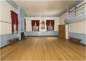 The ballroom in Gadsby’s Tavern as it appears today. The room was reproduced in 1940 based on the room at the Metropolitan Museum of Art